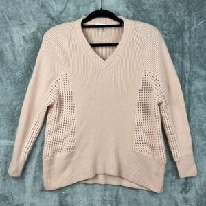 Garnet Hill 100% Cashmere Sweater Medium Pink Pullover V Neck Quiet Luxury EUC
